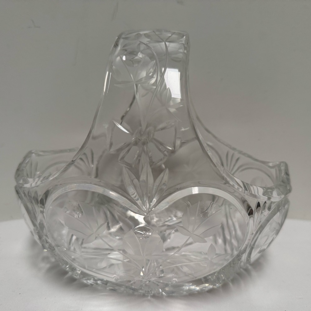 Vintage Heavy Cut Crystal Basket, Candy Bowl.